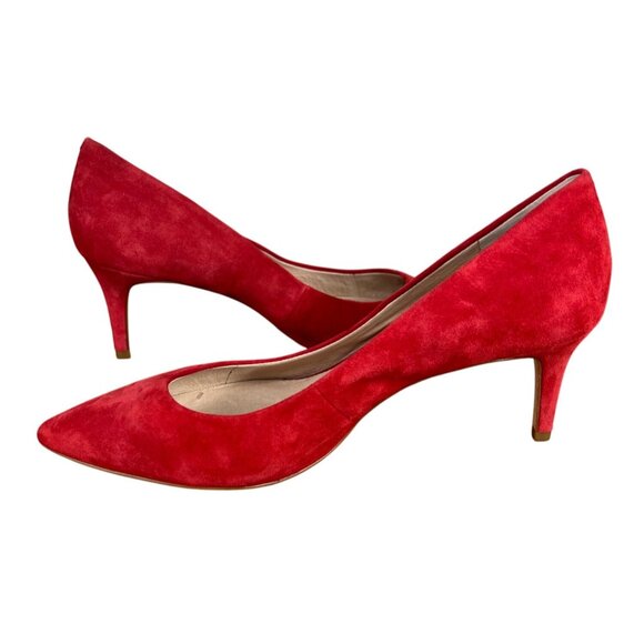 Louise Et Cie Red Suede Pointed Toe Kitten Heels Size 8.5M - Picture 8 of 16
